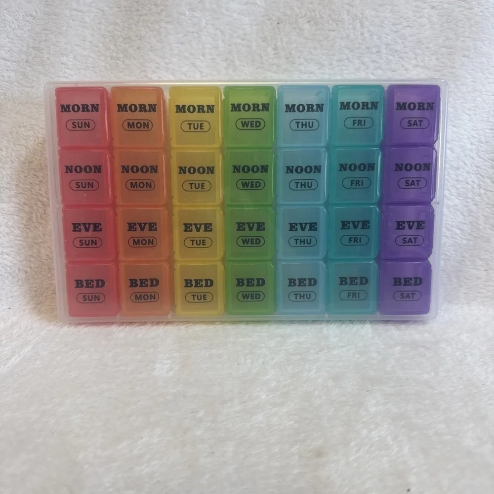 Rainbow Weekly Pill Organizer‎ 7 Day 4 Times a Day AM PM Travel Case